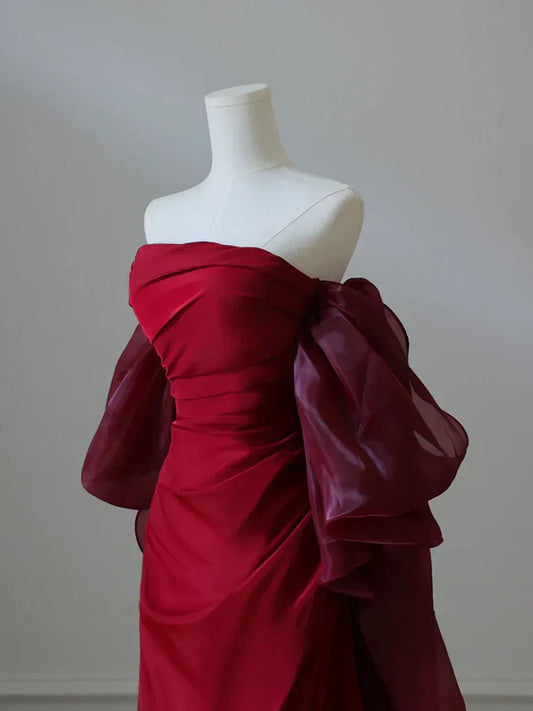 Satin Burgundy Long Prom Dress, Burgundy Long Evening Dress HZ1024