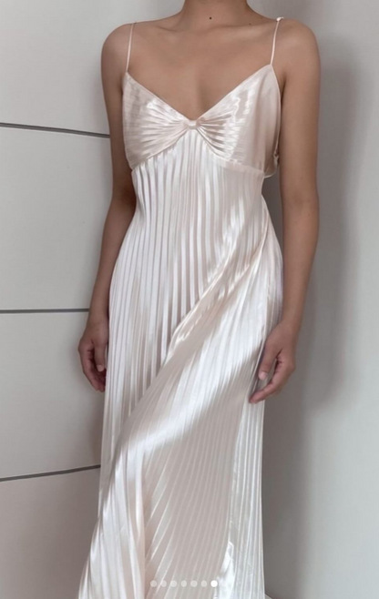 Light Champagne Spaghetti Straps Guest Dresses Sheath Pleated Chiffon Fashion Prom Dress with Backless ED02223