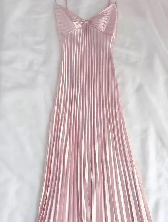 Light Champagne Spaghetti Straps Guest Dresses Sheath Pleated Chiffon Fashion Prom Dress with Backless ED02223