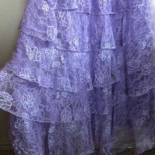 Sweet Lilac  V-neck Lace Long Prom Dresses A-line Backless Evening Gowns ED02228