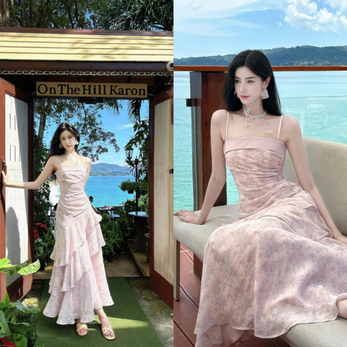 Fairytale Pink Spaghetti Straps Long Prom Dress Formal Dresses Chiffon Ruffles Layered Stunning 18th Birthday Party Dresses ED02230