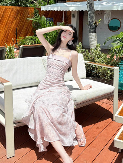 Fairytale Pink Spaghetti Straps Long Prom Dress Formal Dresses Chiffon Ruffles Layered Stunning 18th Birthday Party Dresses ED02230