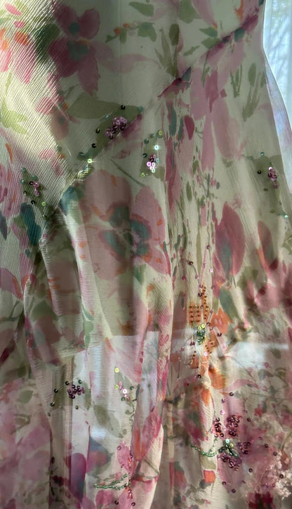 Gentle Printed Chiffon Sequin Mermaid Formal Dresses Spaghetti Strap Vintage Evening Dress ED02231