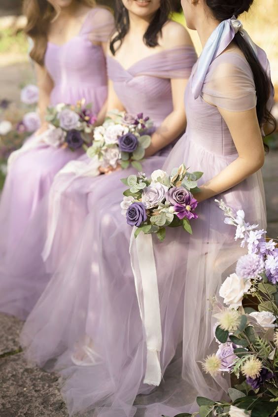 Purple Tulle A-Line V-Neck Bridesmaid Dress Prom Dresses HZ1024