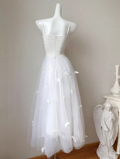 Fairytale Pearl Butterfly Tulle White  French A-Line Spaghetti Straps Birthday Dresses  ED02242