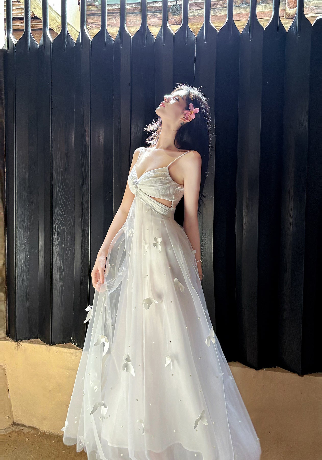 Fairytale Pearl Butterfly Tulle White  French A-Line Spaghetti Straps Birthday Dresses  ED02242