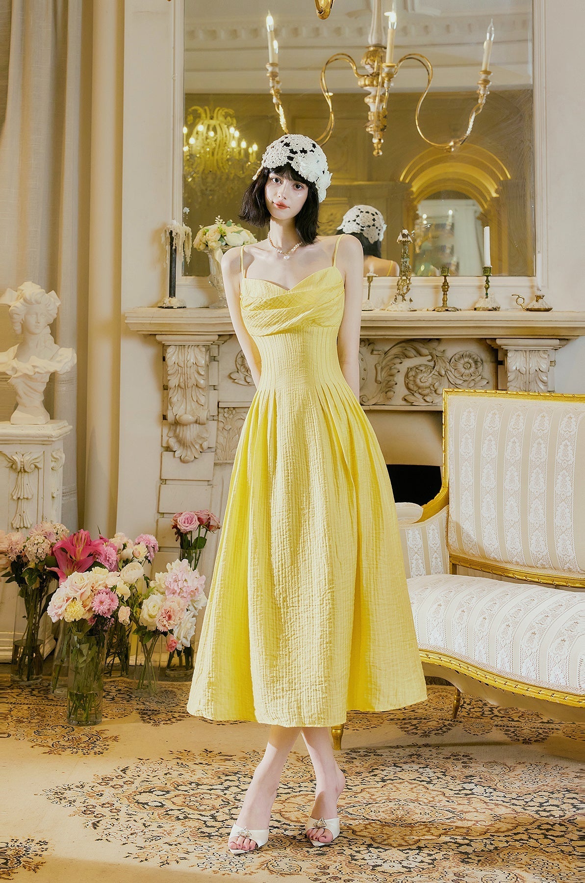 Butter Yellow Spaghetti Strap A-Line Birthday Dress Elegant Backless Party Dress HZ1024