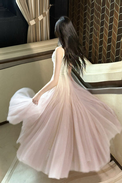 Sweet Pink Purple Lace Tulle Spaghetti Strap A-Line Prom Dresses ED02258