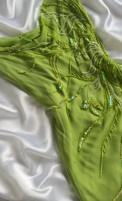 Bud Green Sheath Short Prom Dresses Chiffon Beaded Backless Party Dress HZ1024