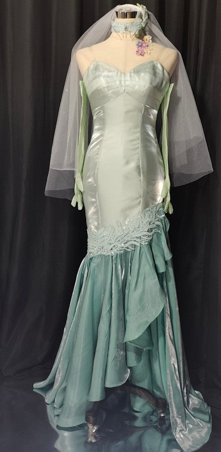Sweetheart Green Long Sleeves Satin Tulle Mermaid Prom Dresses Formal Evening Dresses HZ1024