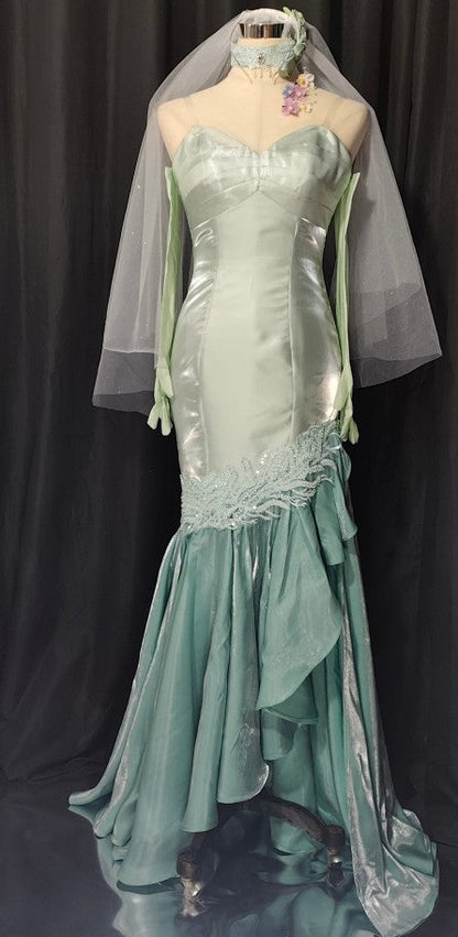 Sweetheart Green Long Sleeves Satin Tulle Mermaid Prom Dresses Formal Evening Dresses HZ1024