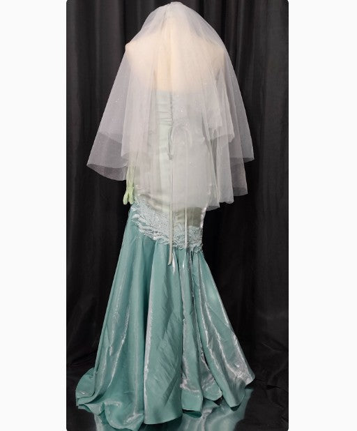 Fairytale Sweetheart Green Long Sleeves Satin Tulle Mermaid Prom Dresses Formal Evening Dresses  ED02304