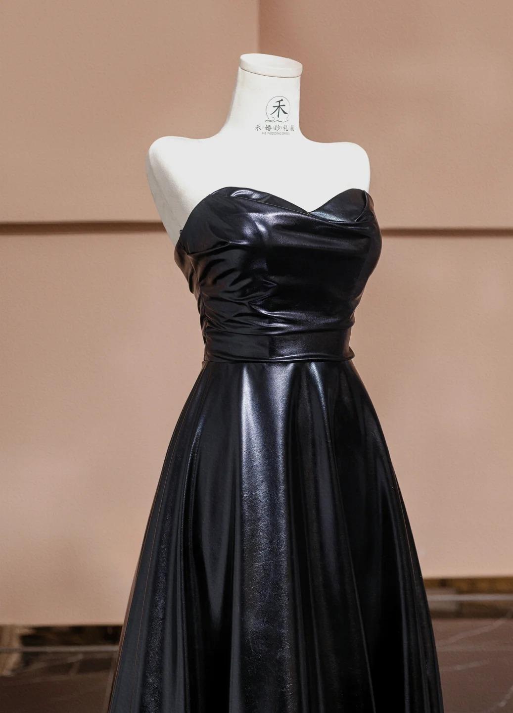 Black Sweetheart Neck A-Line Satin Long Prom Dresses Formal Evening Gowns HZ1024