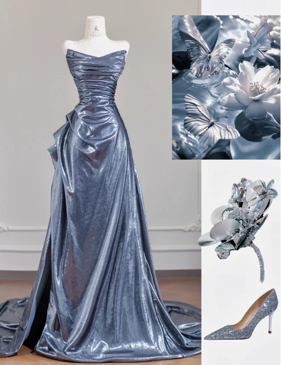 Unique Black Grey V-neck A-line Long Prom Dresses Formal Evening Gowns With Pleats ED02312