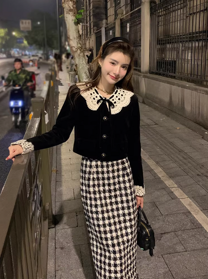 retro velvet high waist skirt suit HZ1024
