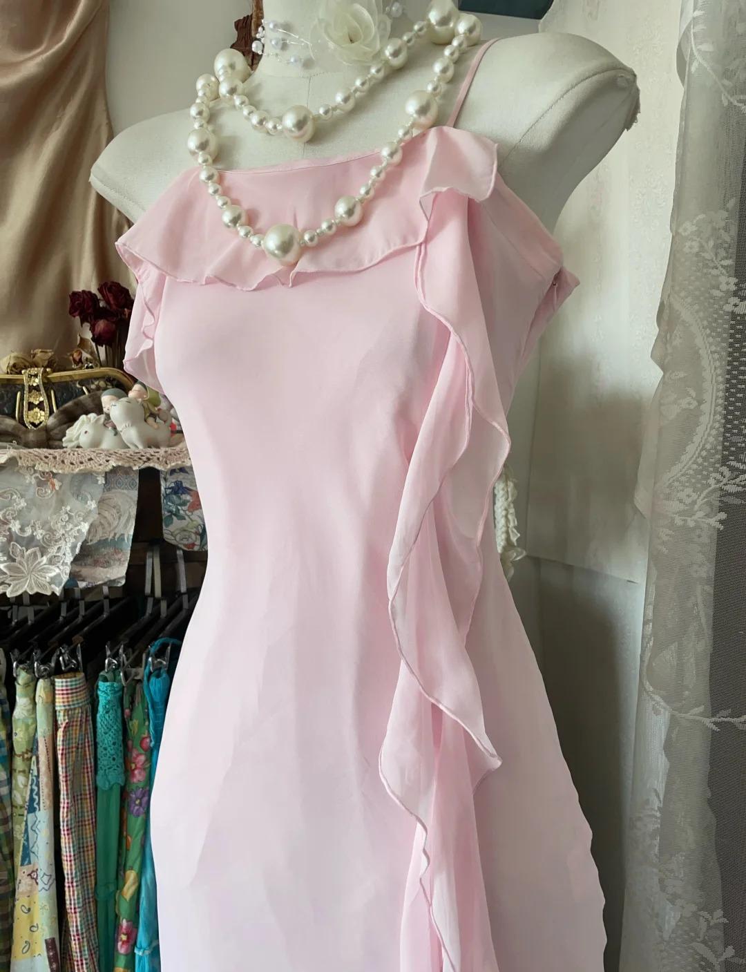 Sweet Pink Spaghetti Strap Chiffon Sheath Short Party Dresses ED02359
