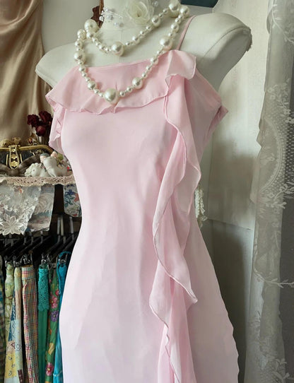 Sweet Pink Spaghetti Strap Chiffon Sheath Short Party Dresses ED02359