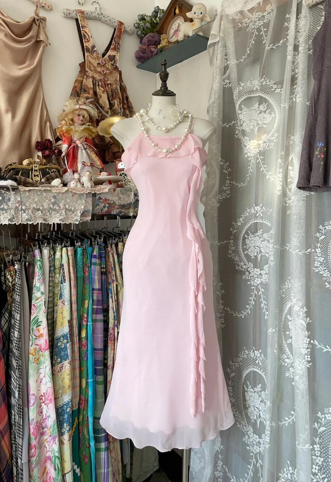 Sweet Pink Spaghetti Strap Chiffon Sheath Short Party Dresses ED02359