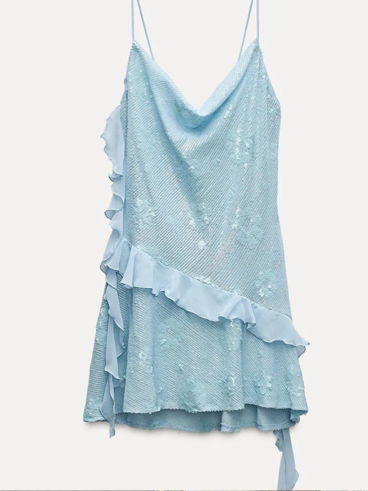 Fashion Blue Sheath Spaghetti Strap Short Outdoor Party Outfit Summer Birthday Dresses ED02373
