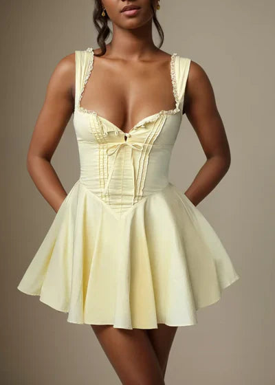 Butter Yellow A-Line Spaghetti Straps Satin Short Birthday Party Dress Homecoming Dress HZ1024