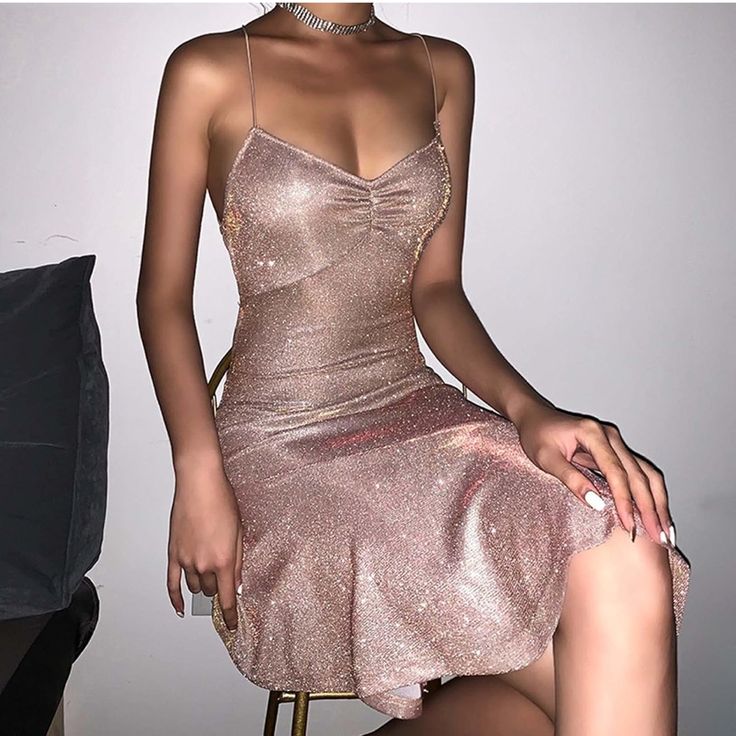 Spaghetti Straps A-Line Glitter Satin Short Backless Party Dress Homecoming Dress HZ1024