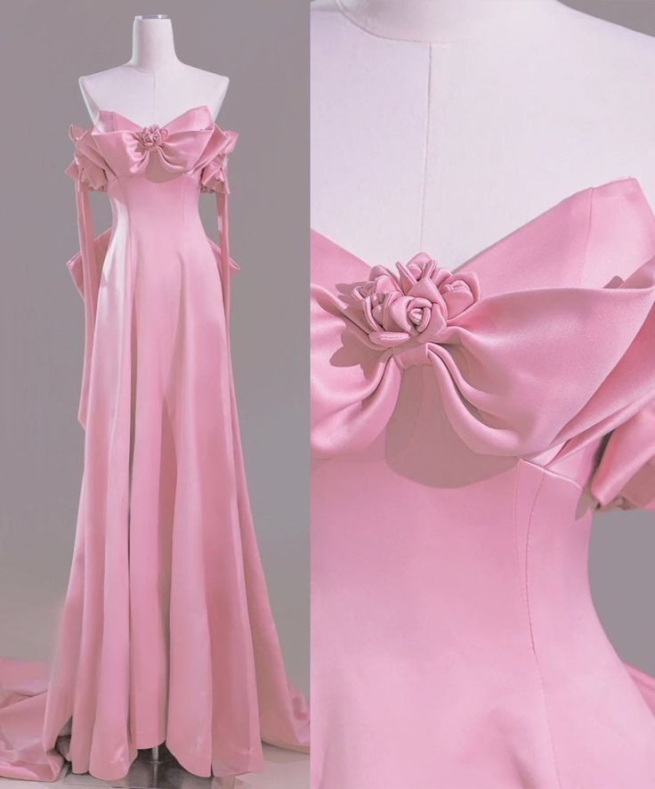 Pink A-Line Off Shoulder Satin Train Wedding Dress Formal Evening Gowns HZ1024