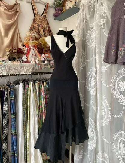 Elegant Black V-neck Chiffon Short Prom Dresses Simple Party Dresses ED02387