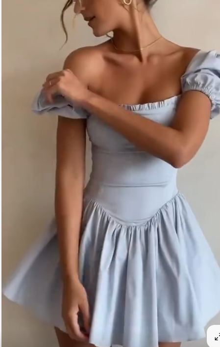 Sweet Sky Blue Square Neck Satin Corset A-Line Party Dresses Short Prom Dresses ED02389