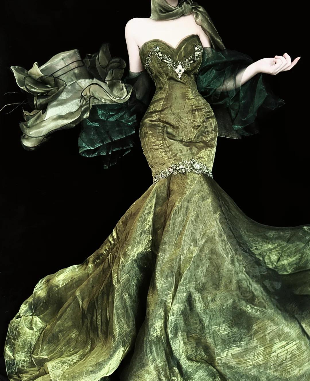 Stunning Forest Green Strapless Mermaid Prom Dresses Tulle Birthday Dress ED02399