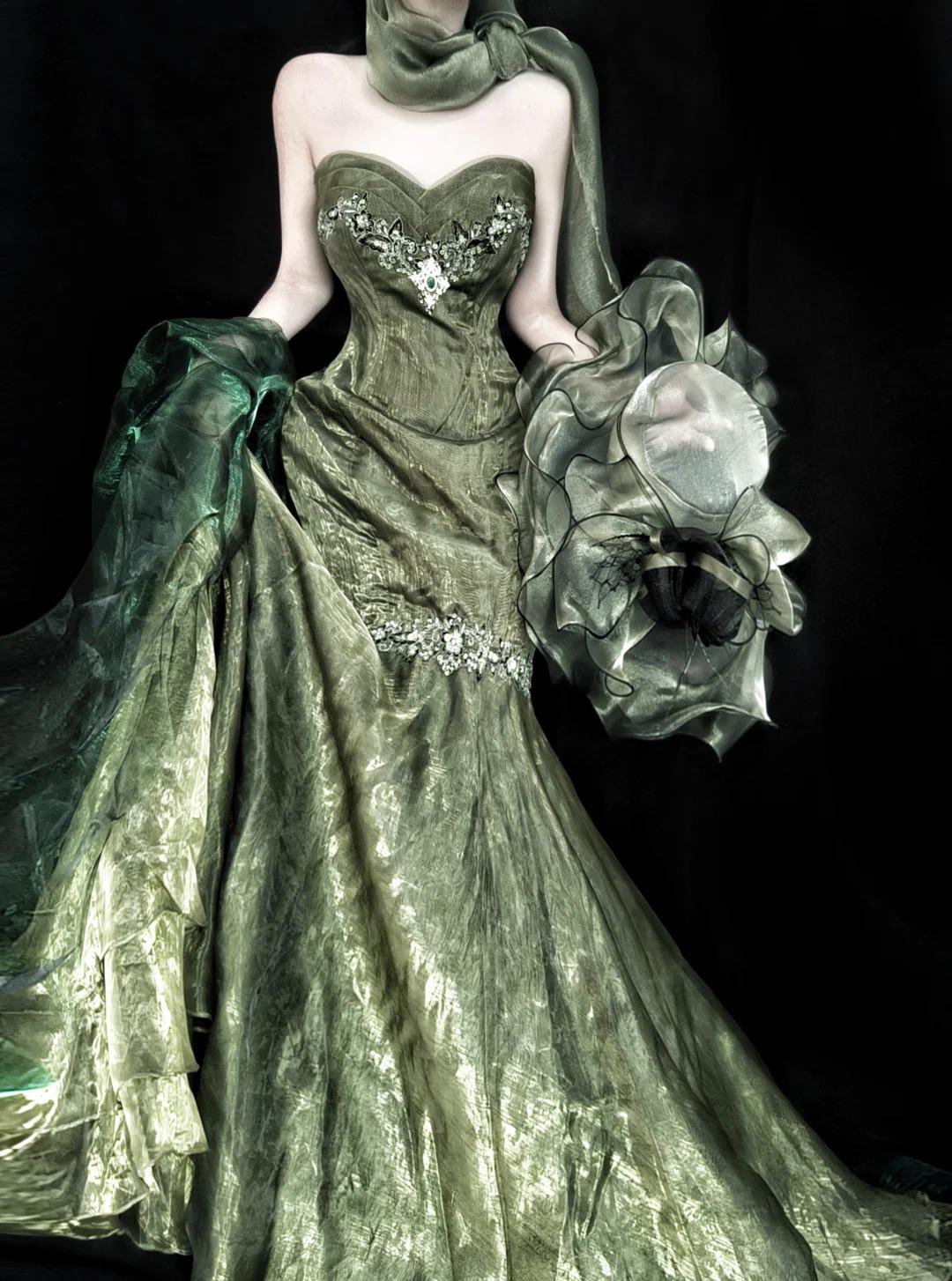 Stunning Forest Green Strapless Mermaid Prom Dresses Tulle Birthday Dress ED02399