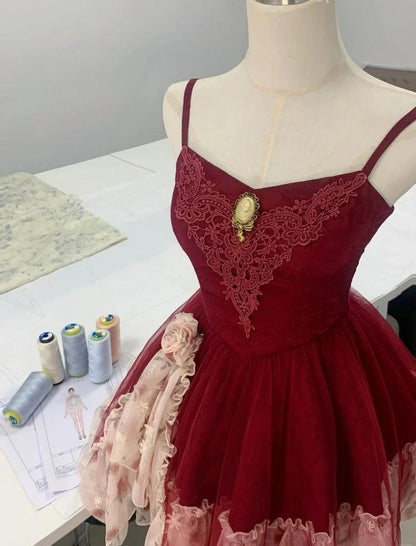 Green Spaghetti Strap A-Line Printed Tulle Short Prom Dresses Homecoming Dress HZ1024