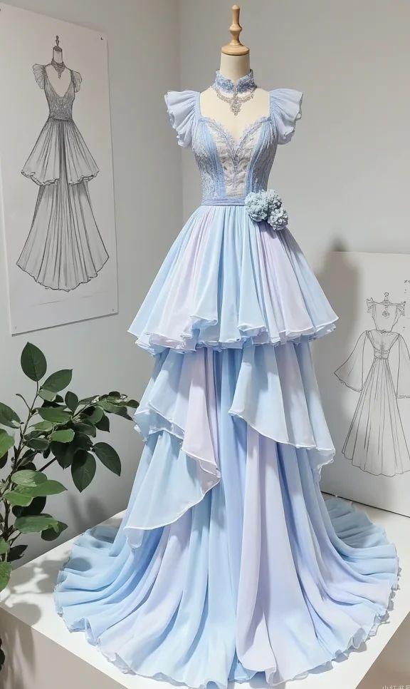 Gorgeous Gradient V-neck A-Line Chiffon Long Prom Dresses Formal Evening Gowns ED02418