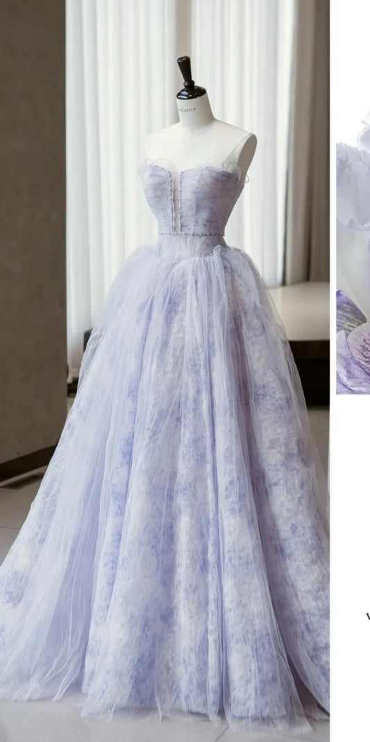 Cute Purple Strapless A-Line Tulle Prom Dresses Sweet 16 Evening Gowns ED02429