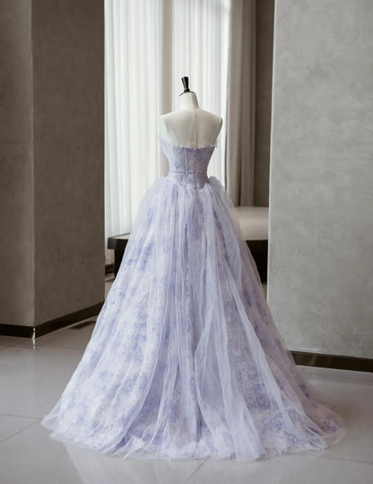 Cute Purple Strapless A-Line Tulle Prom Dresses Sweet 16 Evening Gowns ED02429