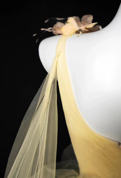 Pretty Yellow One Shoulder A-Line Tulle Prom Dresses Formal Birthday Evening Gowns ED02435