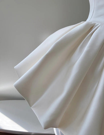 Cute Cream White Square Neck A-Line Satin Short Prom Dress, Homecoming Dress ED02438