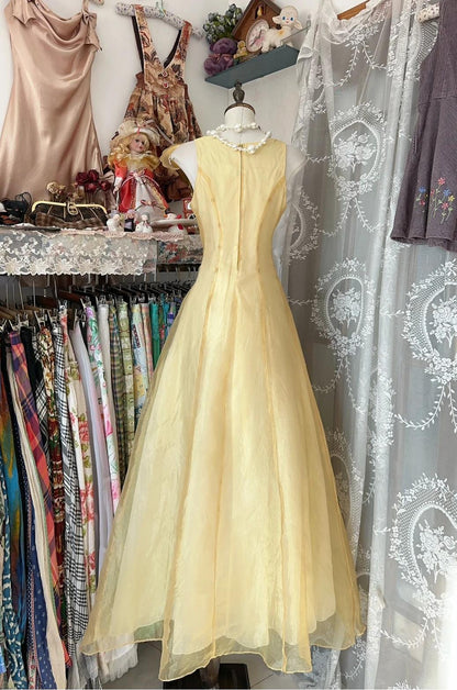 Butter Yellow Evening Gowns Round Neck A-Line Tulle Party Dress HZ1024