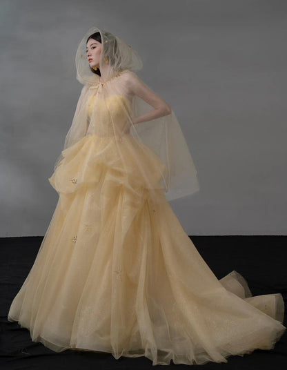 Glitter Light Orange Spaghetti Straps A-Line Tulle Long Prom Dresses Gorgeous Wedding Dress with Rhinestones ED02460