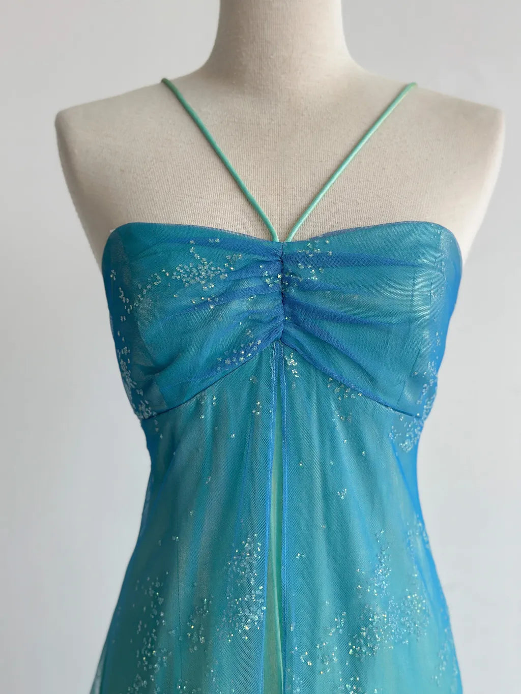 Gorgeous Gradient Turquoise Satin Chiffon Sheath Prom Dresses Vintage Formal Evening Gowns ED02461