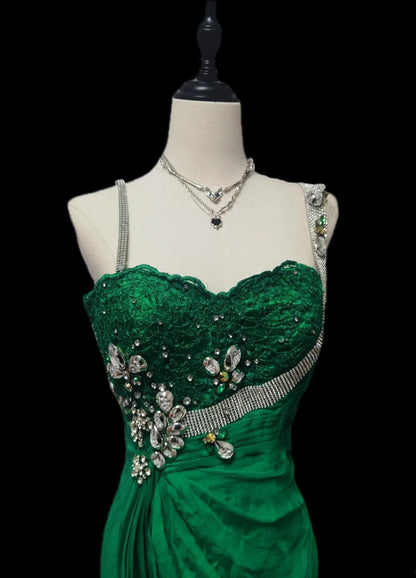 Stunning Hunter Green Beaded Mermaid Chiffon Long Prom Dresses Formal Evening GownsED02468