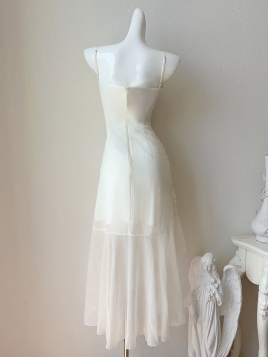 Simple Apricot Chiffon Spaghetti Strap Party Dresses Cute A-Line Evening Gowns ED02471