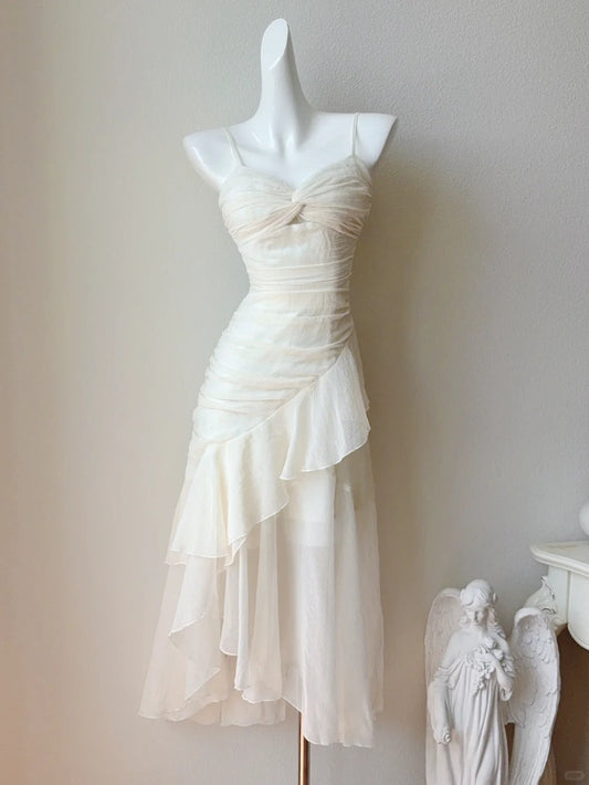 Simple Apricot Chiffon Spaghetti Strap Party Dresses Cute A-Line Evening Gowns ED02471