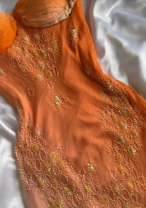 Vintage Gradient Orange Spaghetti Straps Chiffon Lace Sheath Prom Dresses Elegant Evening Dress Gowns ED02478