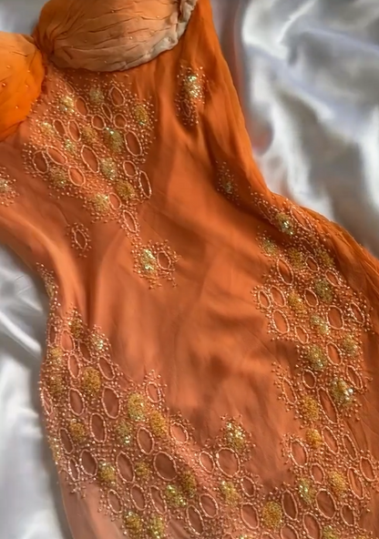 Vintage Gradient Orange Spaghetti Straps Chiffon Lace Sheath Prom Dresses Elegant Evening Dress Gowns ED02478