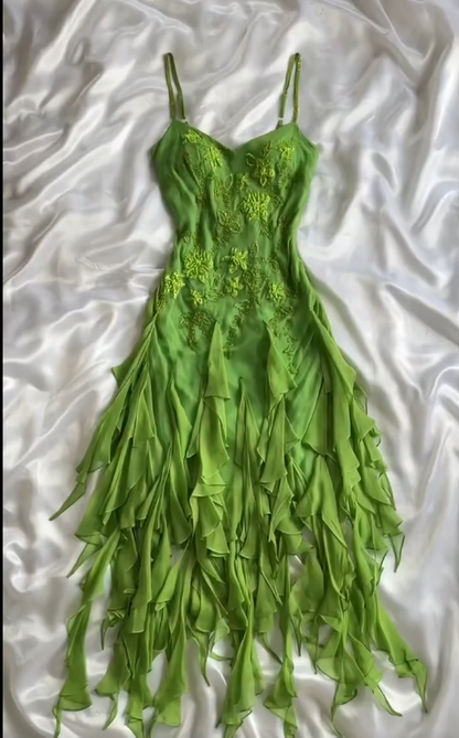 Bud Green Spaghetti Straps Bodycon Beaded Chiffon Short Prom Dresses Vintage Party Dresses with Appliques HZ1024