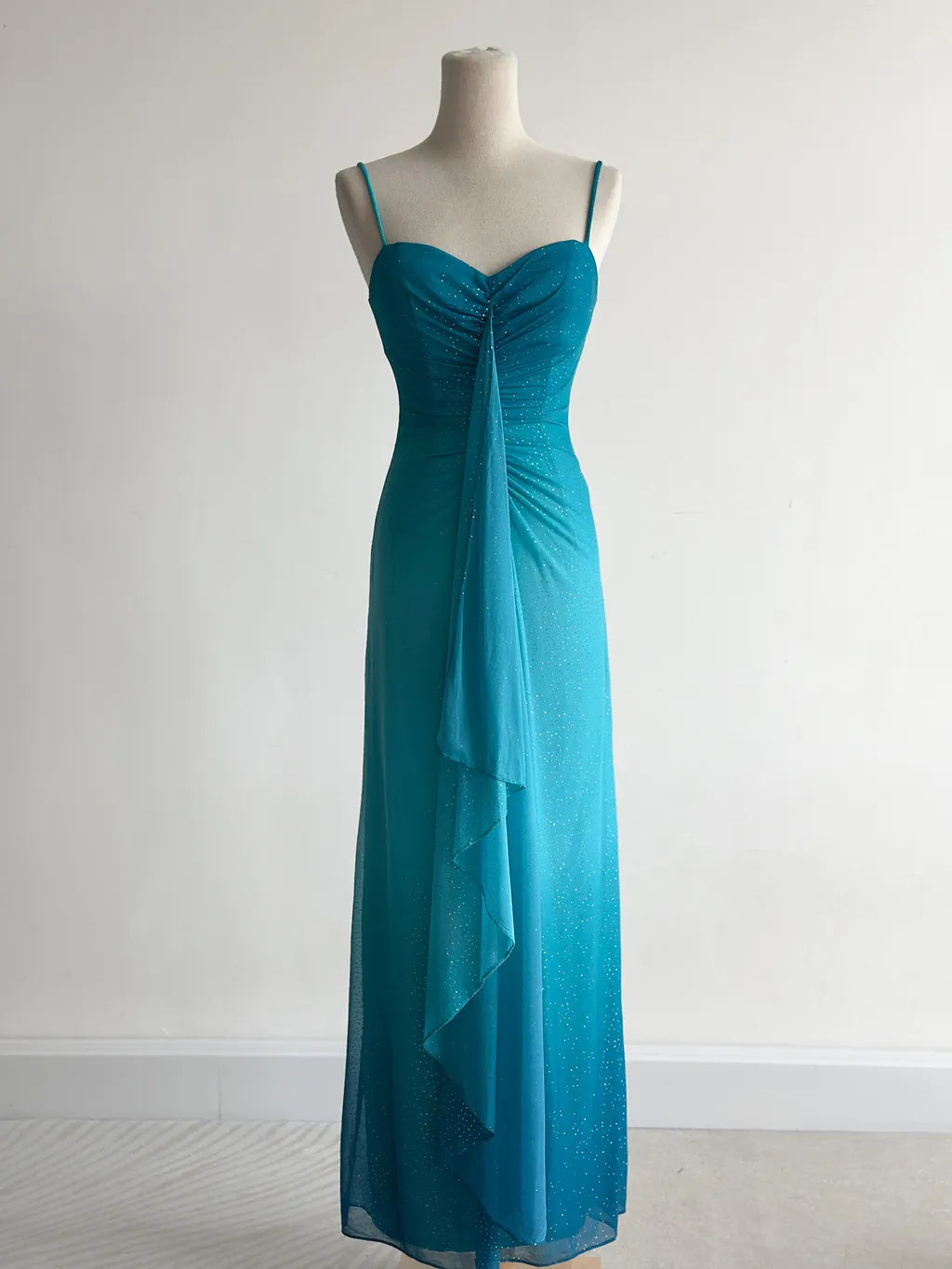 Gradient Blue Spaghetti Straps Sheath Chiffon Prom Dresses Evening Dress Gowns HZ1024