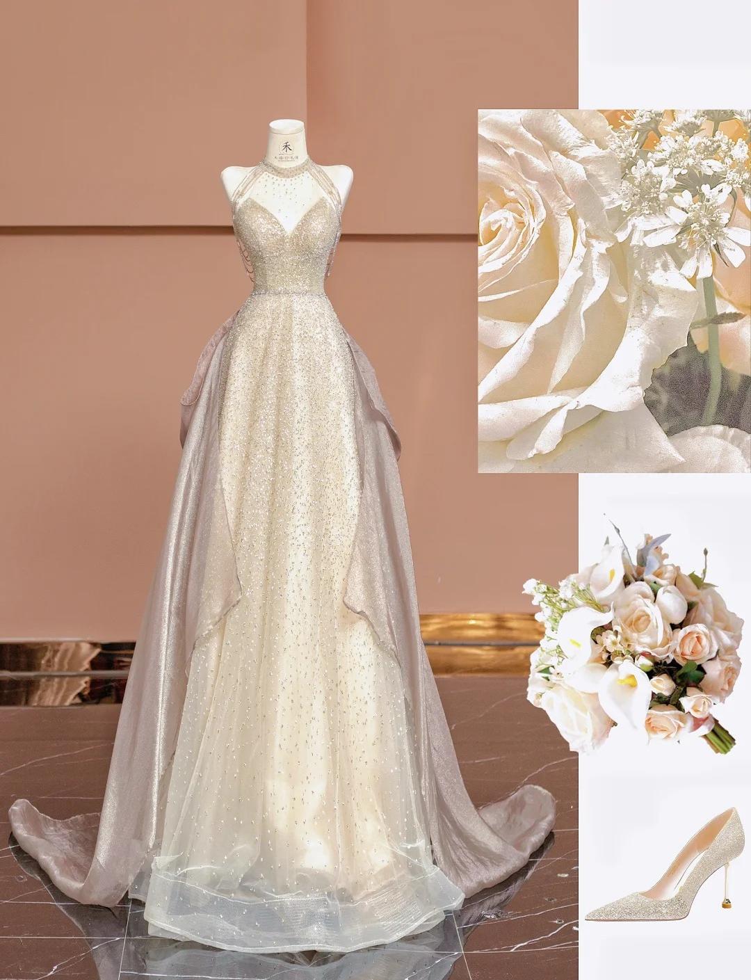 Champagne V-neck A-Line Beaded Tulle Long Prom Dresses Formal Evening Gowns HZ1024