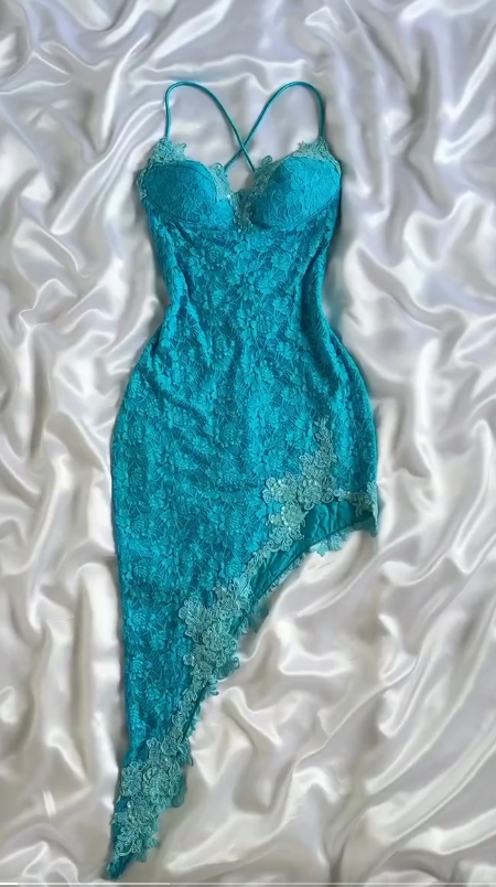 Glam Blue Sweetheart Bodycon Party Dress Lace Short Prom Dresses ED02500