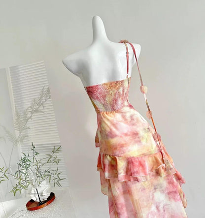 Sweet Pink One Shoulder Chiffon Hi-Lo Party Dress ED02507