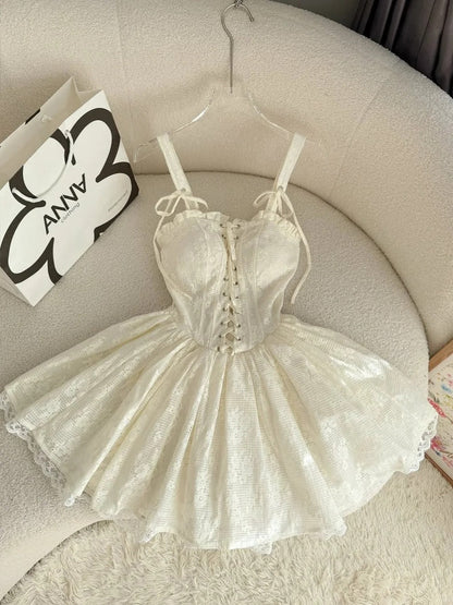 Simple Off-white Spaghetti Straps A-Line Lace Short Prom Dresses Homecoming Dresses ED02508